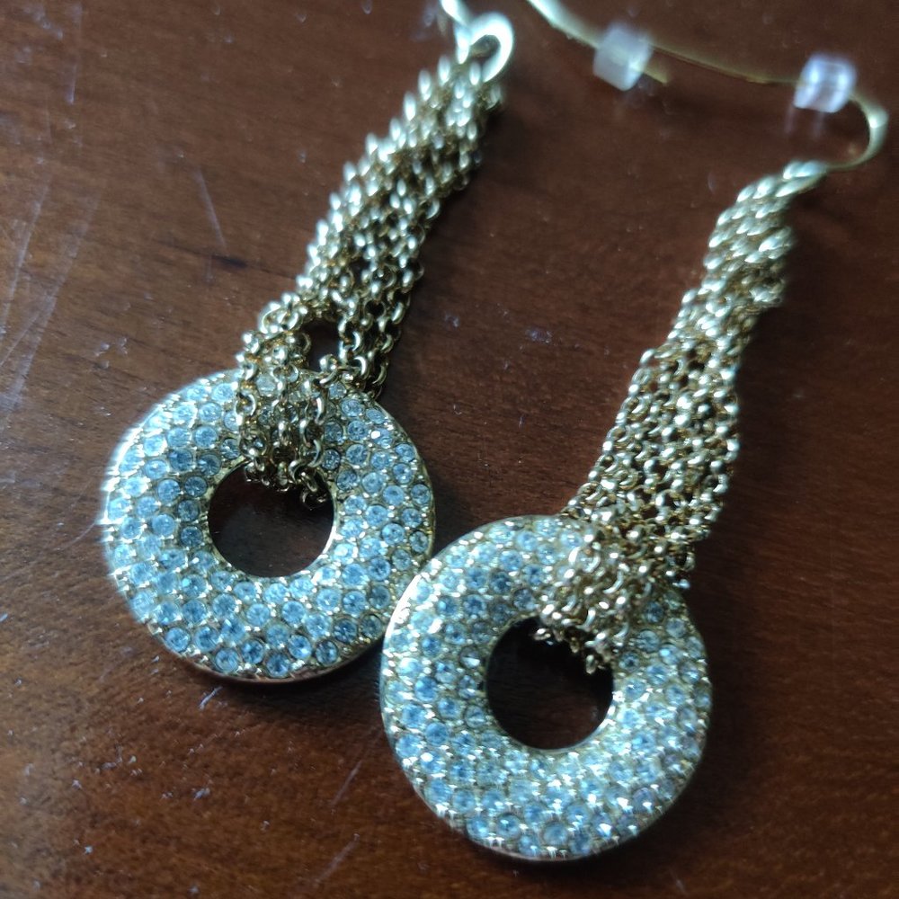 Gold tone and rhinestone drop earrings
